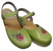 Bakanna/PU - Limegrönt läder på vit PU botten med röd/grön kurbits