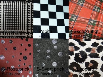 Print läder i olika mönster och färger